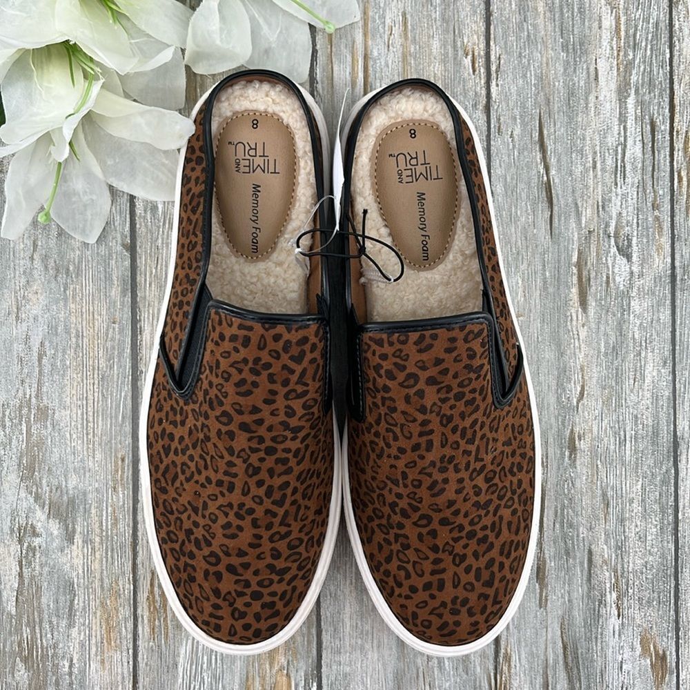 Women’s Leopard Print Twin Gore Mules Slip-on Shoes Size 8